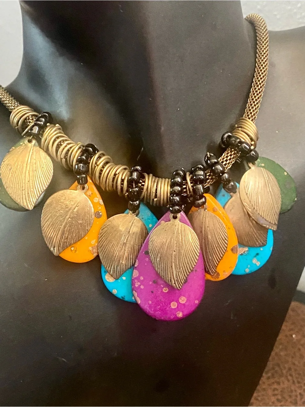Hand Crafted Turquoise Nugget Chip & Gold Mixed-Bead Necklace Set, Bracelets